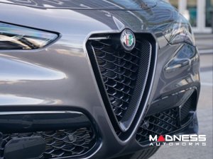 Alfa Romeo Stelvio Front V Shield Grill Frame + Emblem Frame Kit - Carbon Fiber 